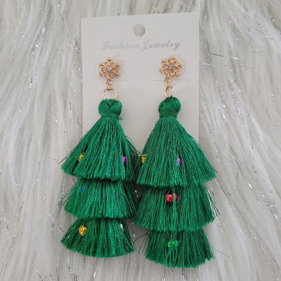 Tassel Fringe Fashion Christmas Tree Earrings - Picture 1 of 5